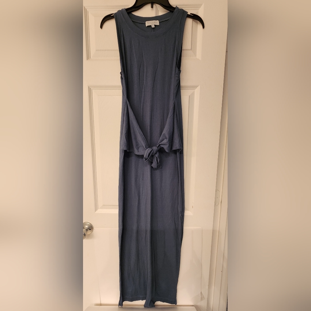 Michael Stars Solange tie waist jersey maxi dress in pebble Blue - Picture 4 of 11